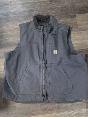 Carhartt Dark Gray Canvas Sherpa-Lined Work Vest